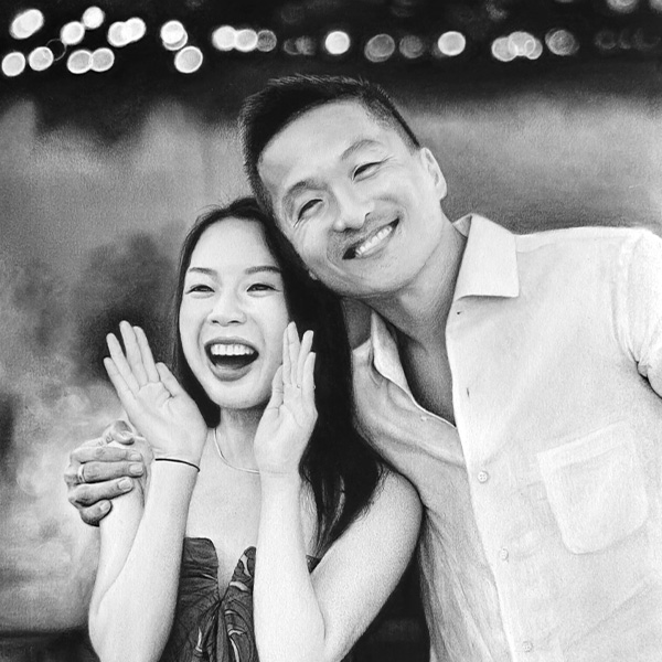 Commissioned drawing of a loving couple as a gift to friend