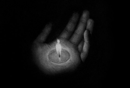 Black and white surrealistic drawing