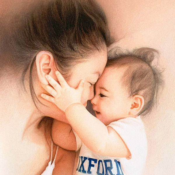 custom drawing of a mother holding a baby as a gift to a friend