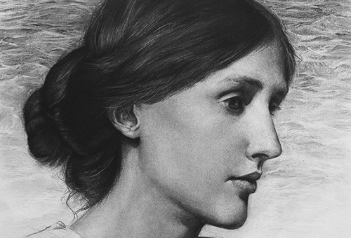 Virginia Woolf - contemporary portrait drawing of the beautiful English female writer by Singapore charcoal artist Liu Ling
