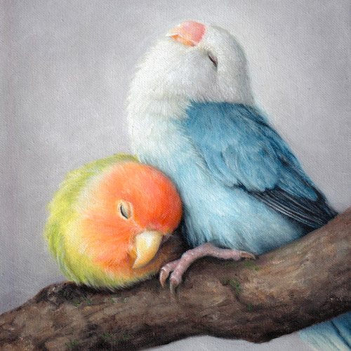 Commissioned oil painting of a pair of love birds
