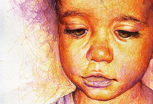 Boy - realistic small pen drawing of a cute boy by Singapore portrait artist Liu Ling, artwork for sale